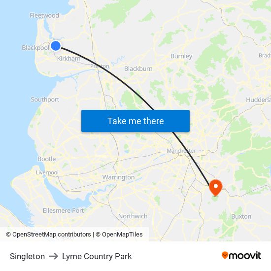 Singleton to Lyme Country Park map