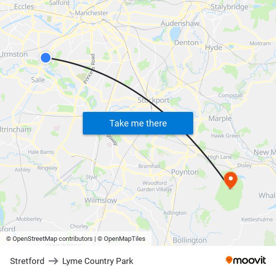 Stretford to Lyme Country Park map