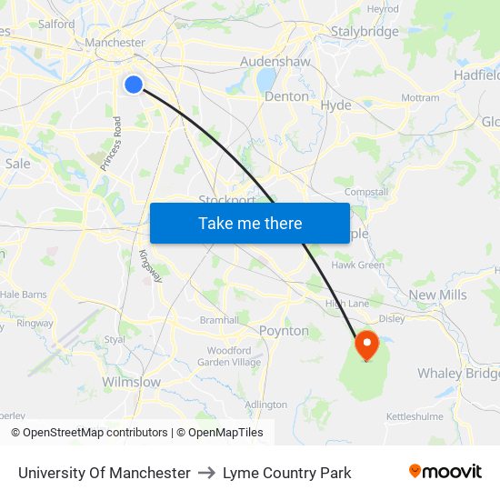 University Of Manchester to Lyme Country Park map