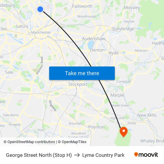 George Street North (Stop H) to Lyme Country Park map