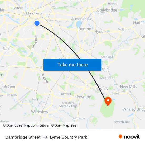 Cambridge Street to Lyme Country Park map