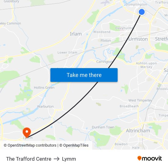 The Trafford Centre to Lymm map
