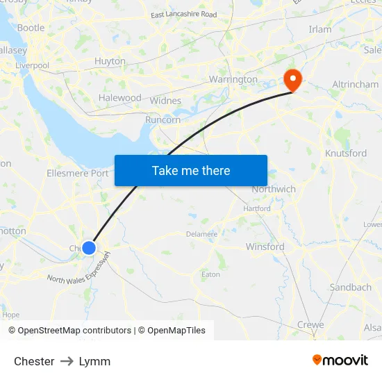 Chester to Lymm map
