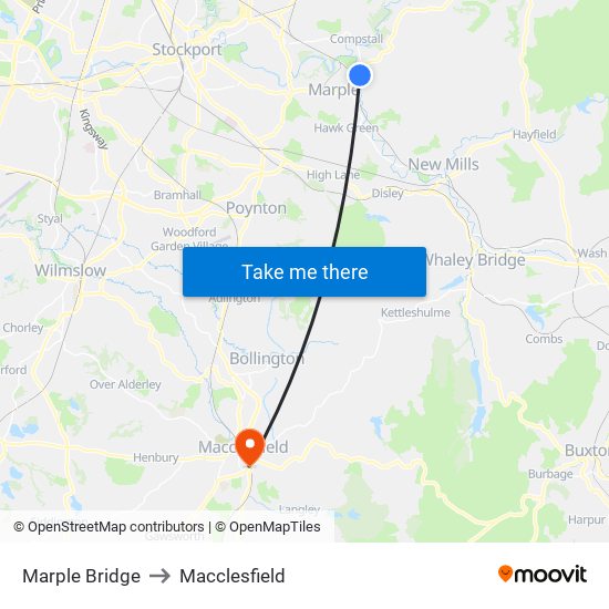 Marple Bridge to Macclesfield map