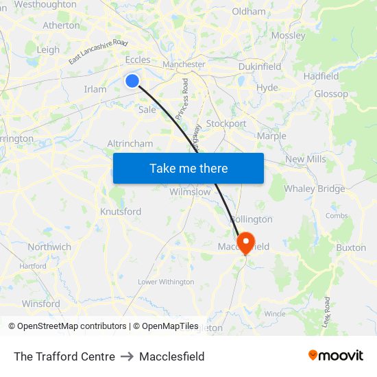 The Trafford Centre to Macclesfield map