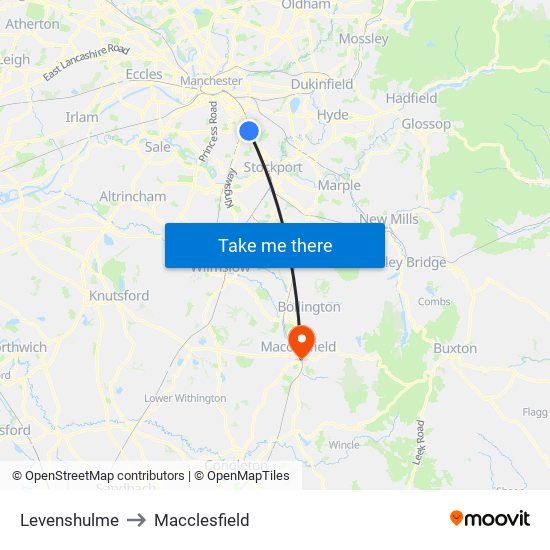 Levenshulme to Macclesfield map