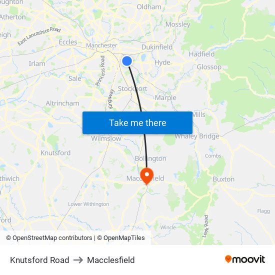 Knutsford Road to Macclesfield map