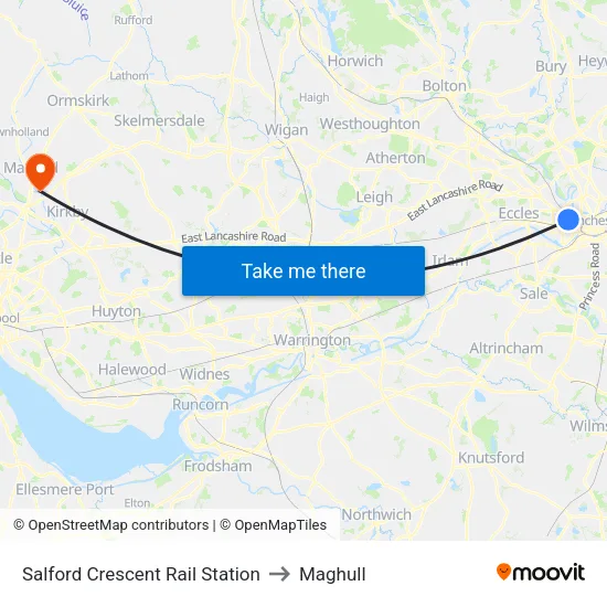 Salford Crescent Rail Station to Maghull map