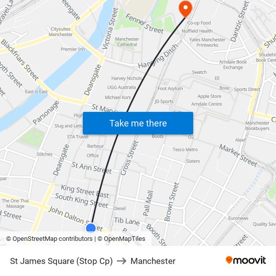 St James Square (Stop Cp) to Manchester map