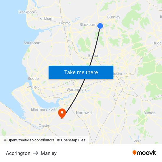 Accrington to Manley map