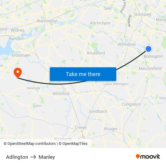 Adlington to Manley map