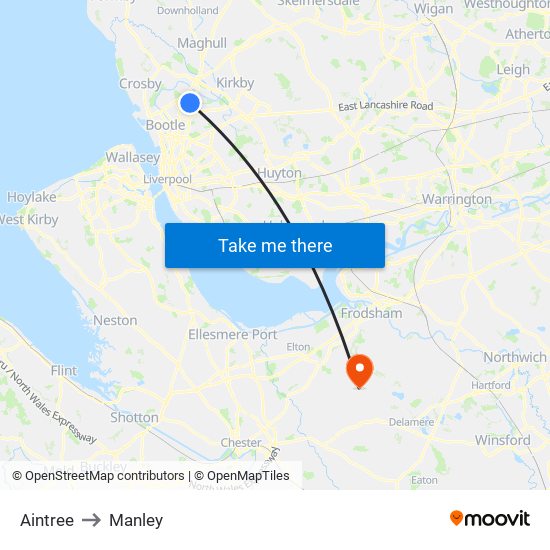 Aintree to Manley map