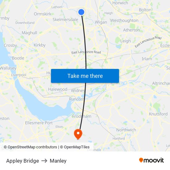 Appley Bridge to Manley map