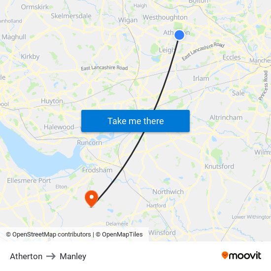 Atherton to Manley map