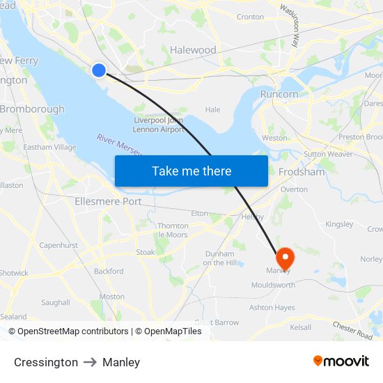 Cressington to Manley map