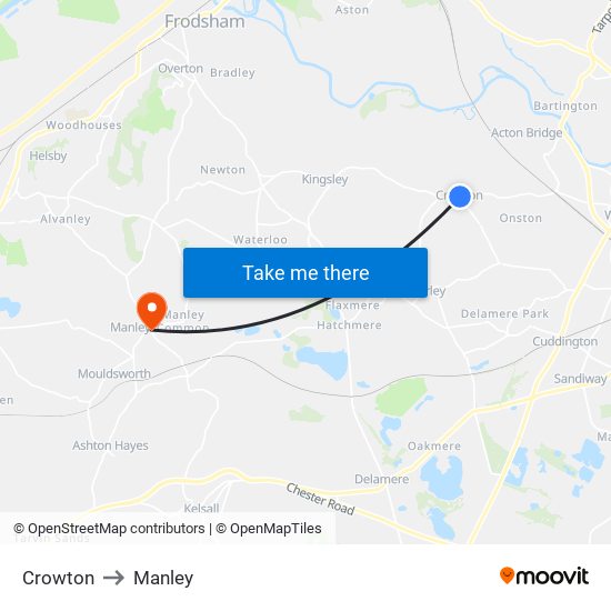 Crowton to Manley map