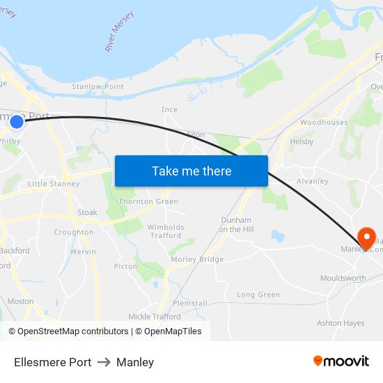 Ellesmere Port to Manley map