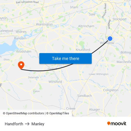 Handforth to Manley map