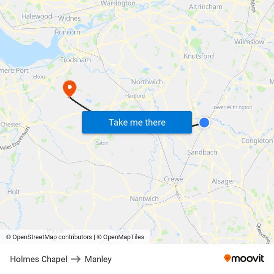 Holmes Chapel to Manley map