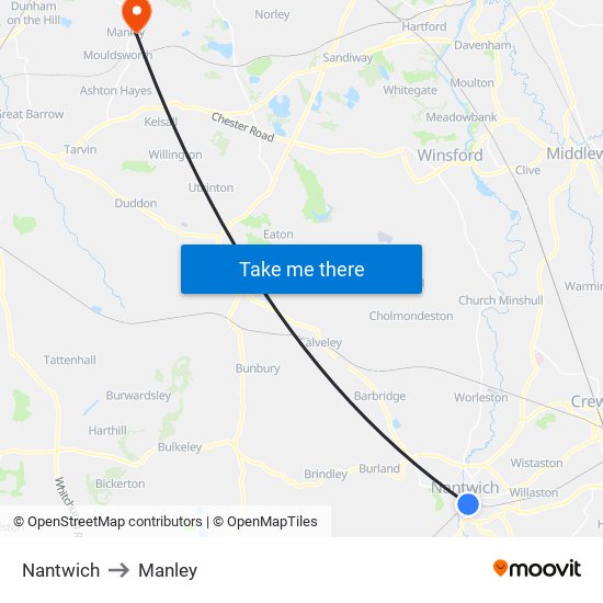 Nantwich to Manley map