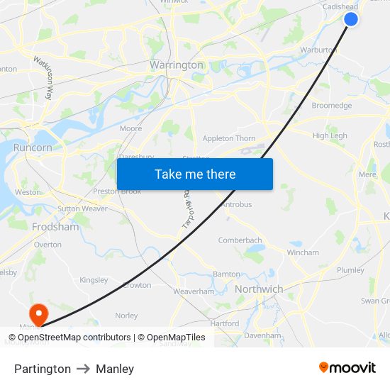 Partington to Manley map