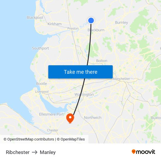 Ribchester to Manley map