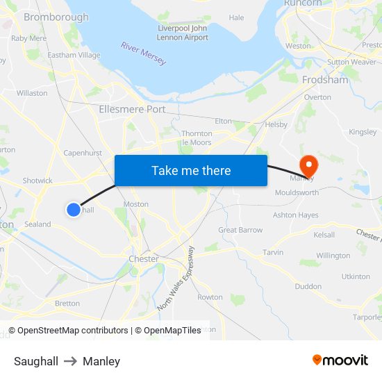 Saughall to Manley map