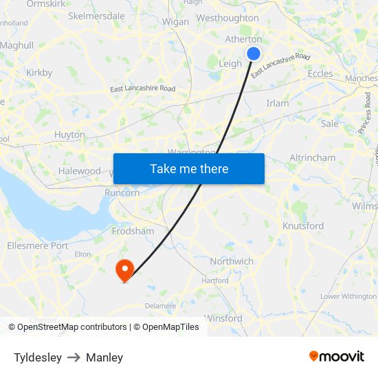 Tyldesley to Manley map