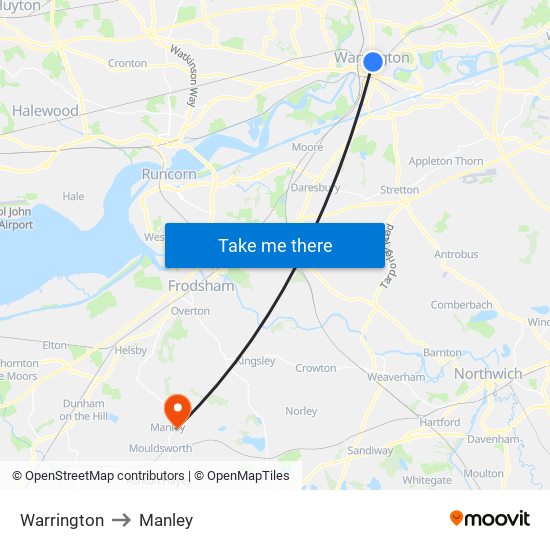 Warrington to Manley map