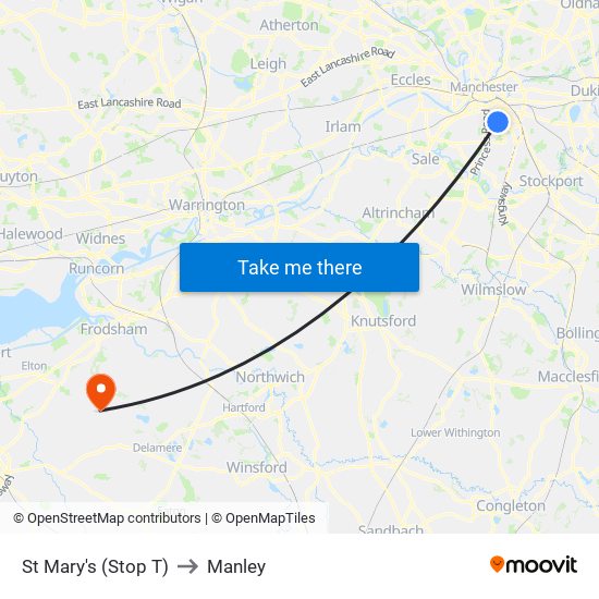 St Mary's (Stop T) to Manley map