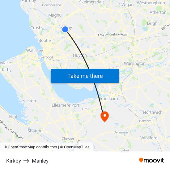 Kirkby to Manley map