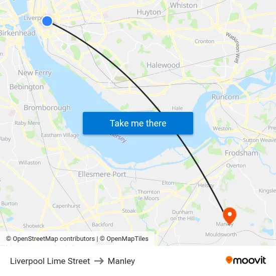Liverpool Lime Street to Manley map