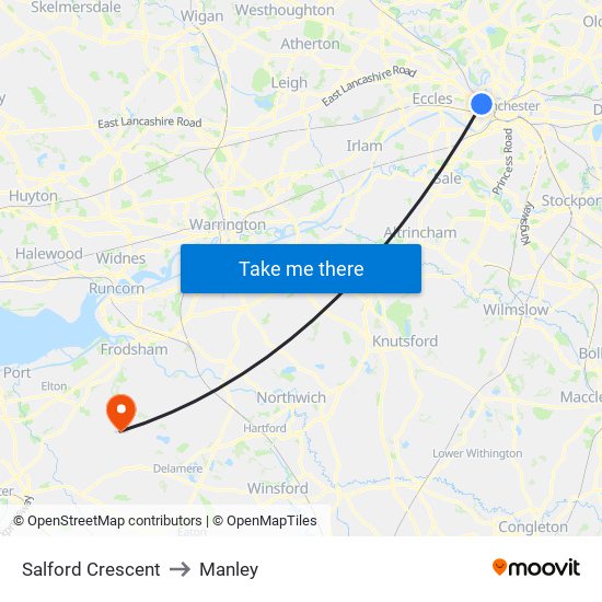 Salford Crescent to Manley map
