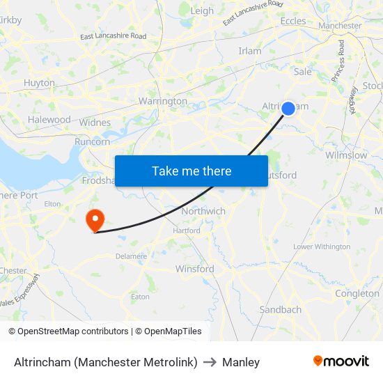 Altrincham (Manchester Metrolink) to Manley map