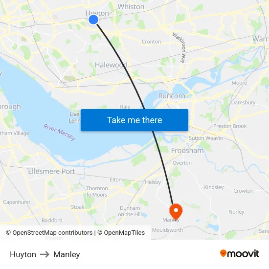 Huyton to Manley map
