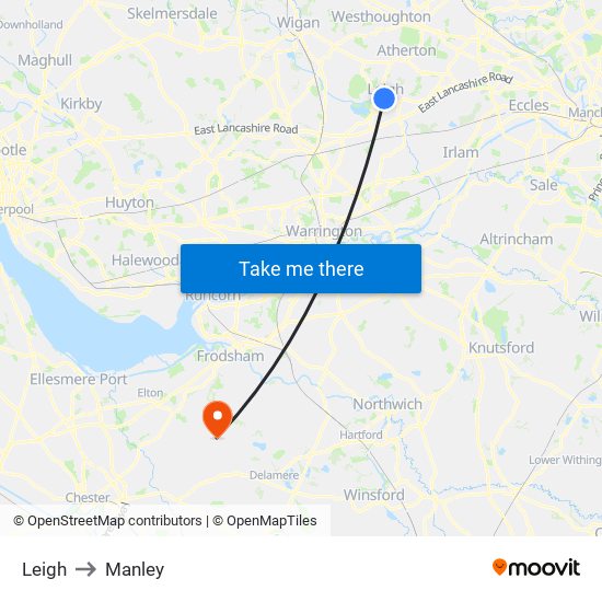 Leigh to Manley map