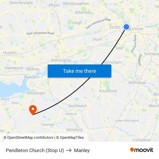 Pendleton Church (Stop U) to Manley map