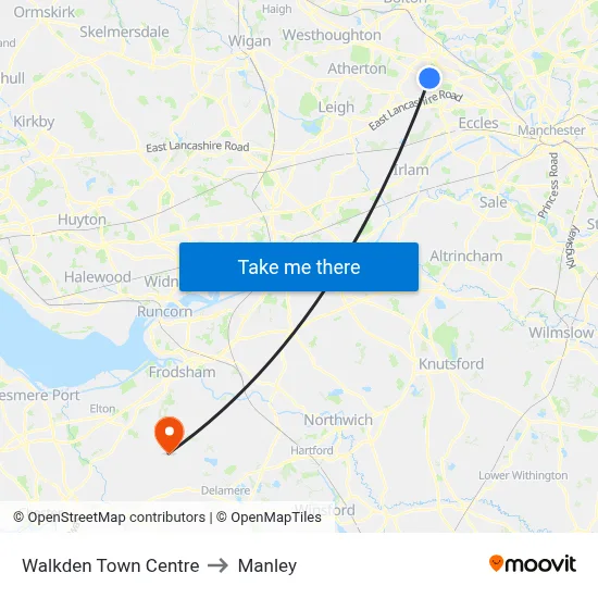 Walkden Town Centre to Manley map
