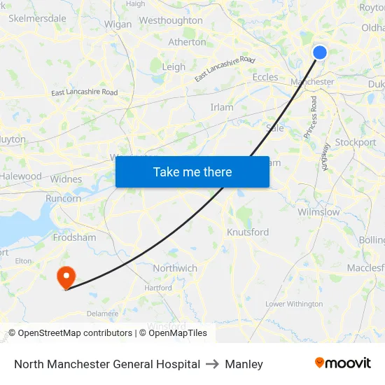 North Manchester General Hospital to Manley map