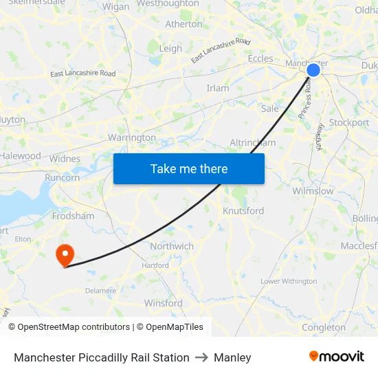 Manchester Piccadilly Rail Station to Manley map