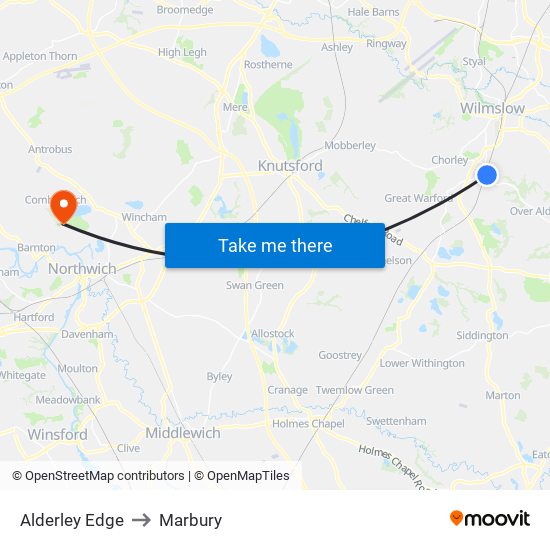Alderley Edge to Marbury map