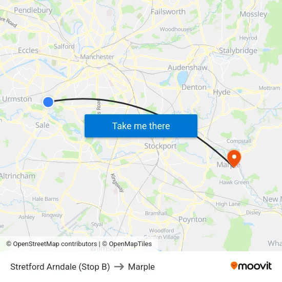 Stretford Mall to Marple map