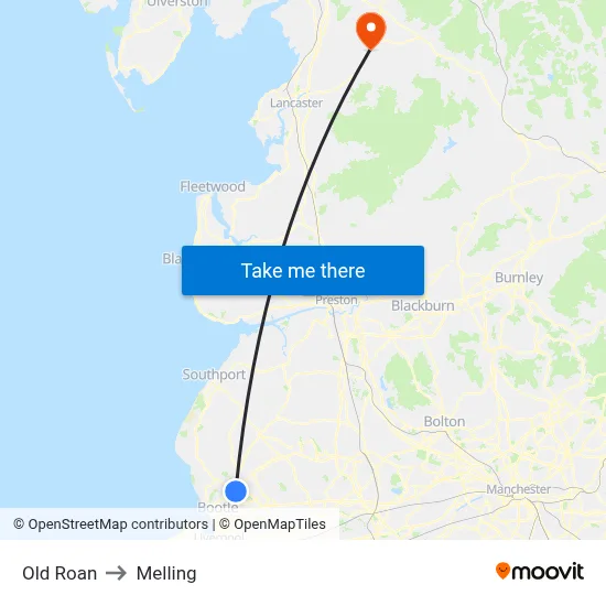 Old Roan to Melling map