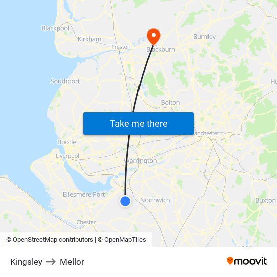 Kingsley to Mellor map