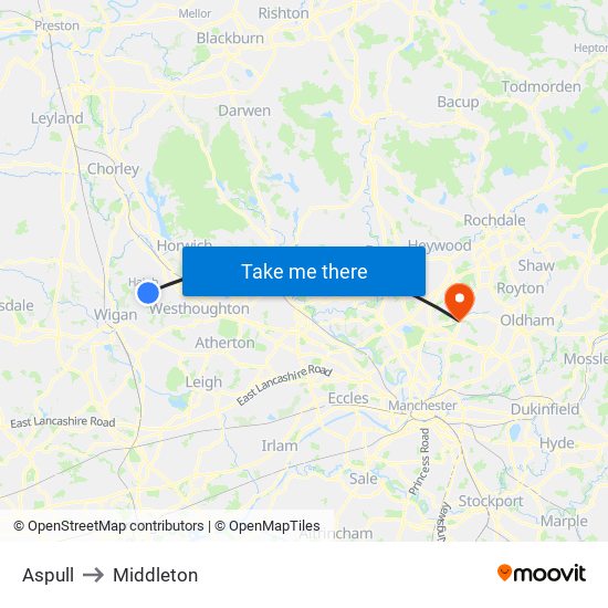Aspull to Middleton map