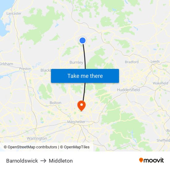 Barnoldswick to Middleton map