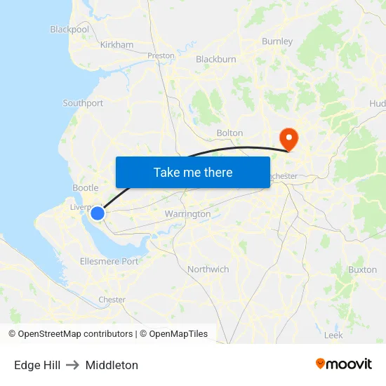 Edge Hill to Middleton map
