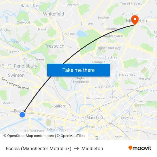 Eccles (Manchester Metrolink) to Middleton map