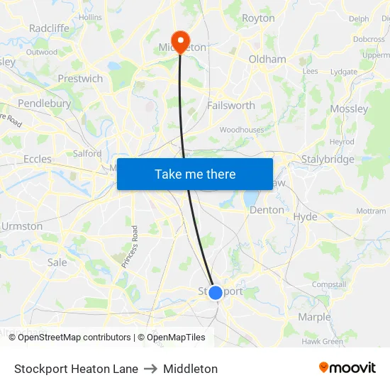 Stockport Heaton Lane to Middleton map