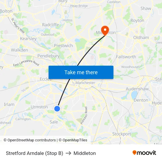 Stretford Mall to Middleton map